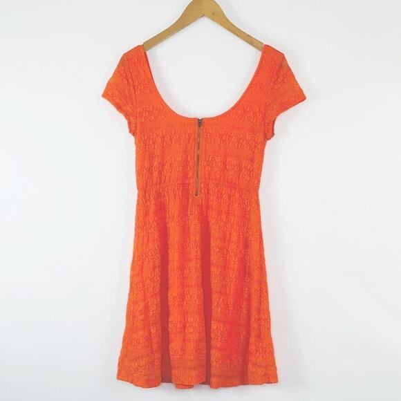 Volcom Orange Lace Knit short Sleeve Shift Mini Dress NWT - Picture 3 of 12